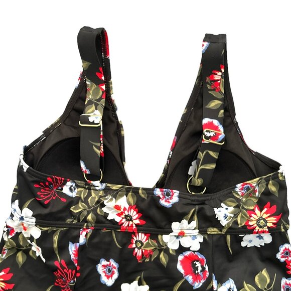 fit 4 ur Thighs Black/Floral Print One Piece Women's Dress Swimsuit Size 8 - Picture 5 of 8